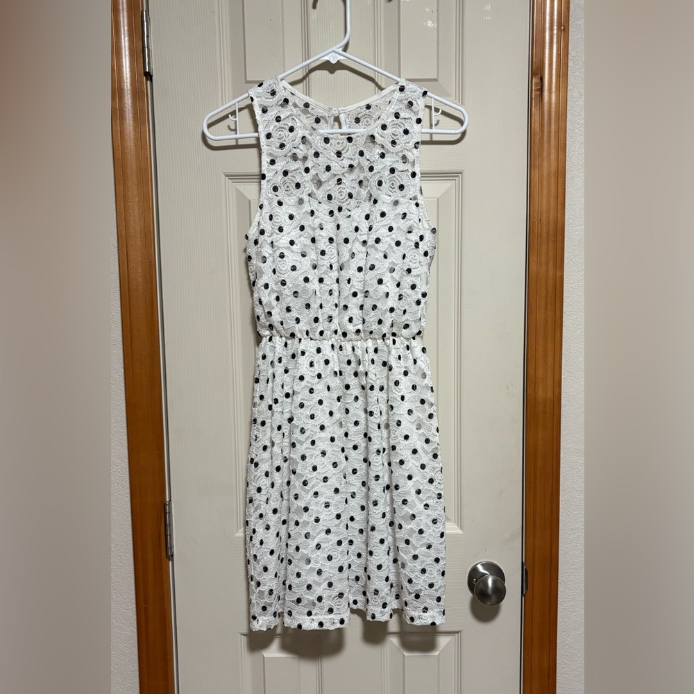 White and Black Polka Dot Dress Sleeveless - Kentucky Derby